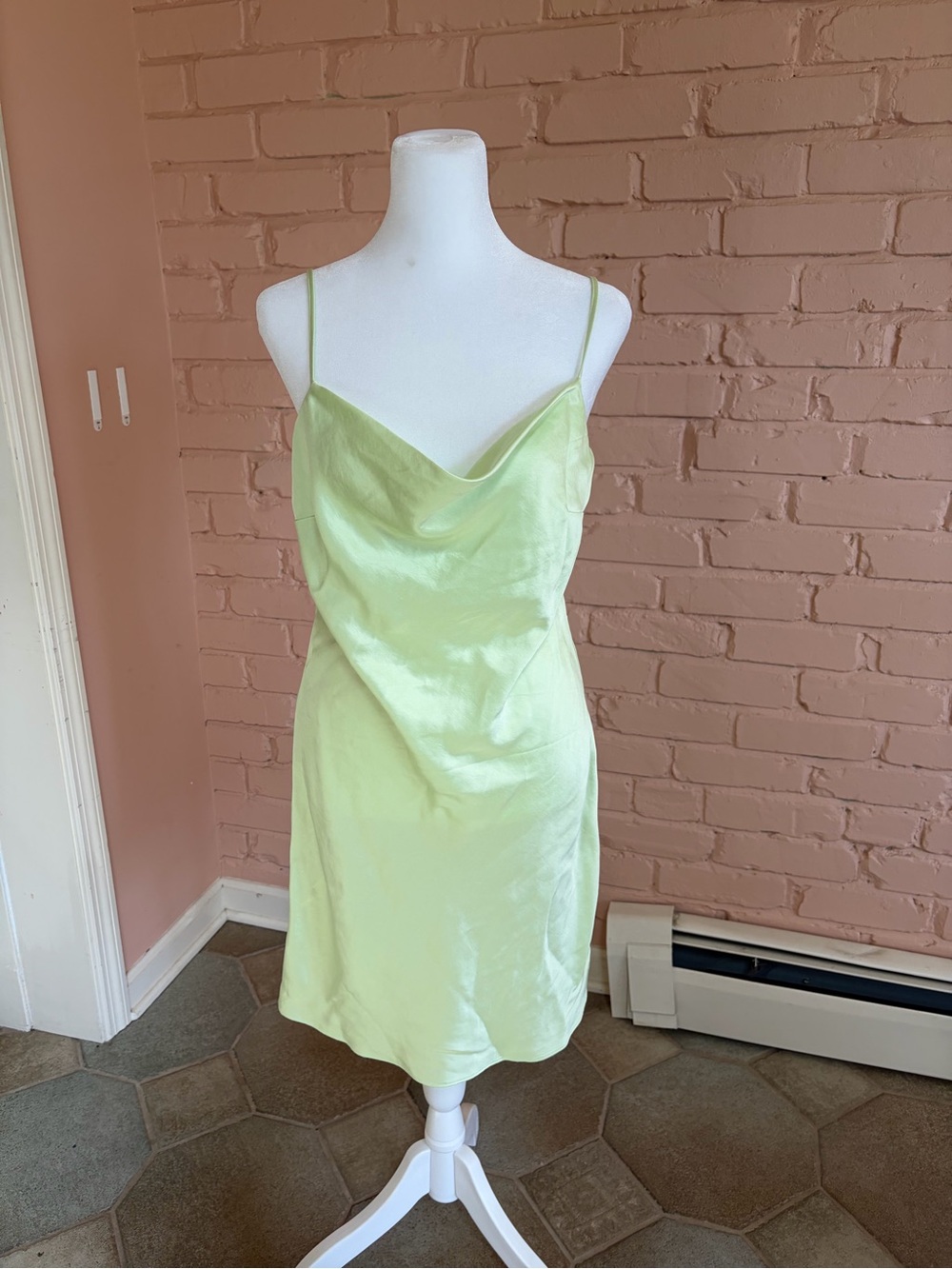 Express Satin Cowl Slip Dress in Light Green